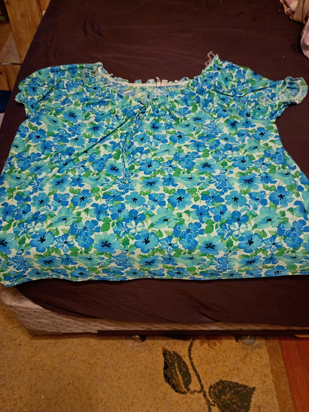 Cato's Blue & Green Floral Short-Sleeve Women's Top